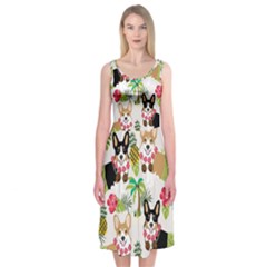 Corgis Hula Pattern Midi Sleeveless Dress by Sapixe