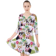 Corgis Hula Pattern Quarter Sleeve Front Wrap Dress