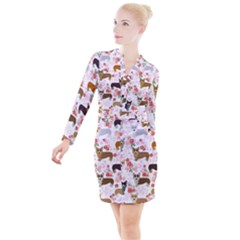 Corgis Corgi Pattern Button Long Sleeve Dress by Sapixe