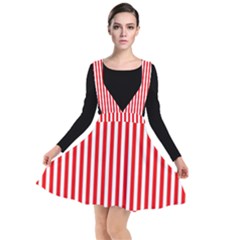 Diamond Red Red White Stripe Skinny Plunge Pinafore Dress by thomaslake