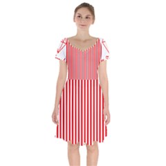 Diamond Red Red White Stripe Skinny Short Sleeve Bardot Dress by thomaslake