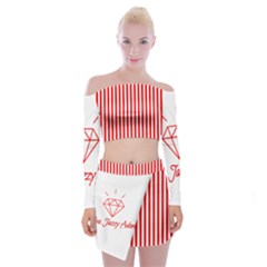 Diamond Red Red White Stripe Skinny Off Shoulder Top With Mini Skirt Set by thomaslake