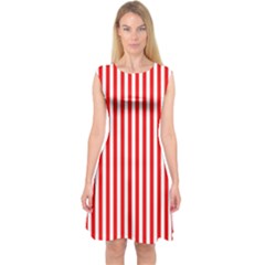 Diamond Red Red White Stripe Skinny Capsleeve Midi Dress by thomaslake