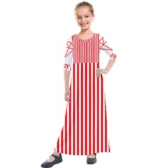 Diamond Red Red White Stripe Skinny Kids  Quarter Sleeve Maxi Dress by thomaslake