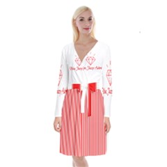 Diamond Red Red White Stripe Skinny Long Sleeve Velvet Front Wrap Dress by thomaslake