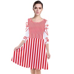 Diamond Red Red White Stripe Skinny Quarter Sleeve Waist Band Dress