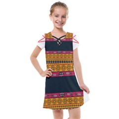 Diamond Red Black Pink Orange African Print Kids  Cross Web Dress