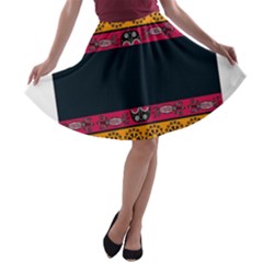 Diamond Red Black Pink Orange African Print A-line Skater Skirt by thomaslake
