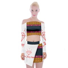 Diamond Red Black Pink Orange African Print Off Shoulder Top With Mini Skirt Set by thomaslake