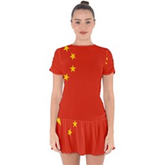 Flag Of People s Republic Of China Drop Hem Mini Chiffon Dress by abbeyz71