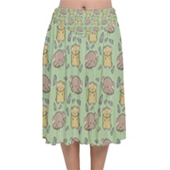 Hamster Pattern Velvet Flared Midi Skirt by Sapixe