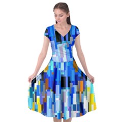 Color Colors Abstract Colorful Cap Sleeve Wrap Front Dress