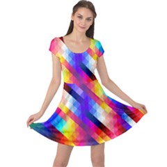 Abstract Background Colorful Pattern Cap Sleeve Dress