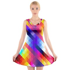 Abstract Background Colorful Pattern V-Neck Sleeveless Dress