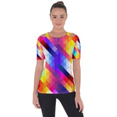 Abstract Background Colorful Pattern Shoulder Cut Out Short Sleeve Top