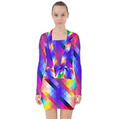 Abstract Background Colorful Pattern V-neck Bodycon Long Sleeve Dress