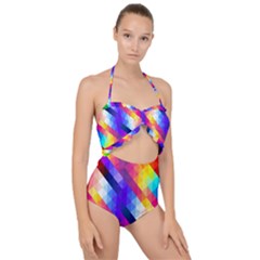 Abstract Background Colorful Pattern Scallop Top Cut Out Swimsuit