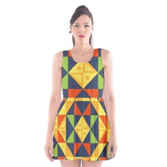 Background Geometric Color Scoop Neck Skater Dress