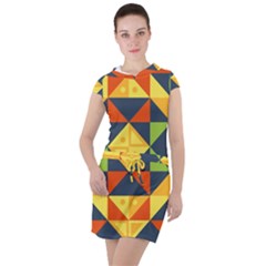 Background Geometric Color Drawstring Hooded Dress