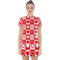 Background Card Checker Chequered Drop Hem Mini Chiffon Dress