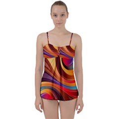 Abstract Colorful Background Wavy Babydoll Tankini Set by Sapixe