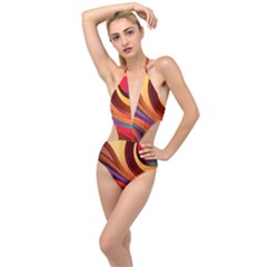 Abstract Colorful Background Wavy Plunging Cut Out Swimsuit