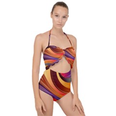 Abstract Colorful Background Wavy Scallop Top Cut Out Swimsuit
