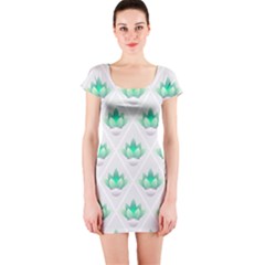 Plant Pattern Green Leaf Flora Short Sleeve Bodycon Dress by Sapixe