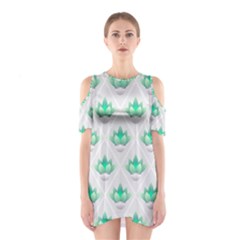 Plant Pattern Green Leaf Flora Shoulder Cutout One Piece Dress