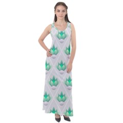 Plant Pattern Green Leaf Flora Sleeveless Velour Maxi Dress by Sapixe