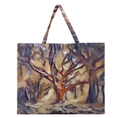 Tree Forest Woods Nature Landscape Zipper Large Tote Bag by Sapixe