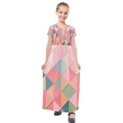 Background Geometric Triangle Kids  Short Sleeve Maxi Dress