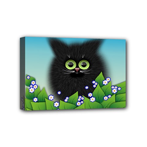Kitten Black Furry Illustration Mini Canvas 6  X 4  (stretched)