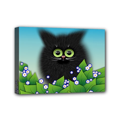 Kitten Black Furry Illustration Mini Canvas 7  X 5  (stretched)