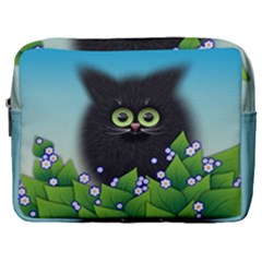 Kitten Black Furry Illustration Make Up Pouch (large) by Sapixe