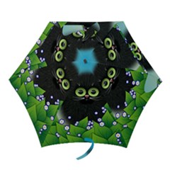 Kitten Black Furry Illustration Mini Folding Umbrellas by Sapixe
