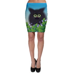 Kitten Black Furry Illustration Bodycon Skirt