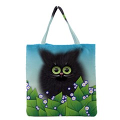 Kitten Black Furry Illustration Grocery Tote Bag