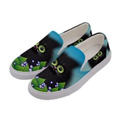 Kitten Black Furry Illustration Women s Canvas Slip Ons