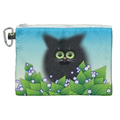 Kitten Black Furry Illustration Canvas Cosmetic Bag (xl)