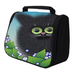 Kitten Black Furry Illustration Full Print Travel Pouch (small)