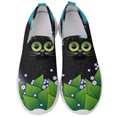 Kitten Black Furry Illustration Men s Slip On Sneakers by Sapixe