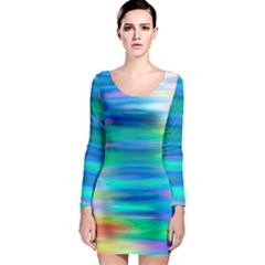 Wave Rainbow Bright Texture Long Sleeve Bodycon Dress by Sapixe
