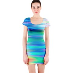 Wave Rainbow Bright Texture Short Sleeve Bodycon Dress by Sapixe
