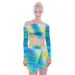 Wave Rainbow Bright Texture Off Shoulder Top With Mini Skirt Set