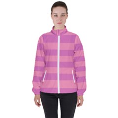 Pink Stripes Striped Design Pattern Women s High Neck Windbreaker by Sapixe