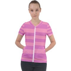 Pink Stripes Striped Design Pattern Short Sleeve Zip Up Jacket by Sapixe