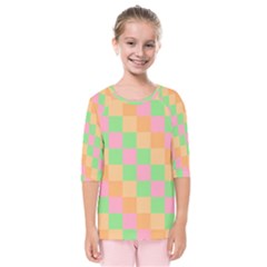 Checkerboard Pastel Squares Kids  Quarter Sleeve Raglan Tee