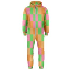 Checkerboard Pastel Squares Hooded Jumpsuit (Men) 