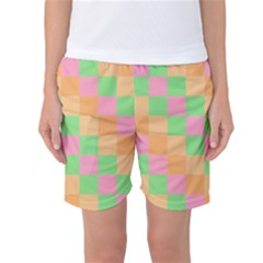 Checkerboard Pastel Squares Women s Basketball Shorts